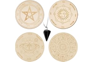 WEYYING 5 Stück Hexe Altar, Pendel Kristall Brett, Wahrsagungs Brett, Holz Hexe Altar, Holz Altar Pentakel, Sternzeichen Rad Schilder, Runde Form Holz, für Hexerei, Wandkunst, Religiöse, Hexengeschenke