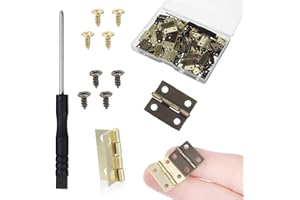 MBAIYO 60 Sets Small Hinges with Screws, Mini Hinges 270° Folding Iron Hinge 0.6 in Gold Bronze Mini Hinge for DIY Boxes Wood Jewelry Box Hardware Gate Drawer Miniature Butt Tiny