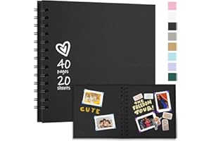 Vienrose DIY Álbum de Recortes 18X18 cm Libro de Recortes de Papel Kraft de Tapa Dura Álbumes de Fotos con 40 Páginas en Blanco para Boda Baby Shower, Negro