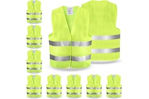 PORFOYO Gilet Jaune Adulte: 10 Pièces Gilet Jaune Voiture, Gilet Réfléchissant, Gilet Fluorescent De Sécurité, Gilet de Sécurité Reflechissant, Gilet Haute Visibilité Homme Femme pour Conducteurs