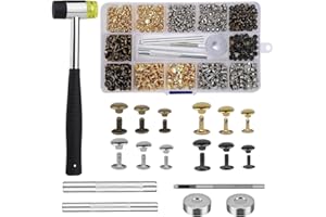Infreecs 360 Rivetti in Pelle, Rivetto a Doppio Cappuccio in 4 Colori e 3 Misure, Borchie per Pelle DIY con Martello in Gomma e Bastone Punzonatore per Abbigliamento, Borse, Cinture e Scarpe