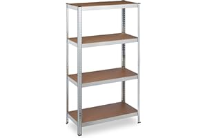 Relaxdays 10034170 Estantería Metálica Cargas Pesadas, 4 Baldas, 157 x 80 x 40 cm, Resiste hasta 280 kg, Taller, Garaje, Plateado, 157x80x40 cm