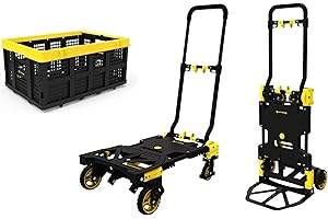 HYTAMA TOOLS Carrello Portapacchi FOLD MAX 2 in 1 - Carrello trasformabile da classico in piattaforma in un gesto, leggero salvaspazio, Carico massimo 70/137 Kg + Cesta Pieghevole FOLD BOX