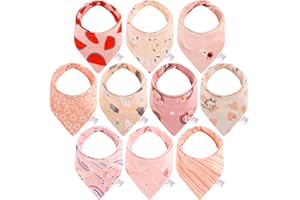 LANJUE Baby Bandana Dribble Bibs, 10-Pack Cotton Baby Feeding Bibs Super Absorbent Drool Bibs with Adjustable Snaps for 0-36 Months Newborn and Toddlers