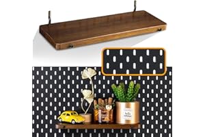 SEMPOMA Walnut Color Pegboard Shelf, Pegboard Accessories, Wooden Pegboard Shelves with Pegboard Hooks, Compatible with IKEA Skadis Pegboard