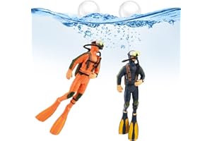 Bekecidi 2er-Pack Aquarium-Dekorationen, kleiner Taucher, dekoratives Ornament, schwimmender Anhänger für kreatives Aquarium-Zubehör, Aquarium-Dekorationen, Meereslandschaftsbau (blau + orange)