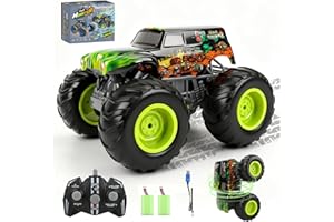 IEEILULU Monster Truck Telecomandato, Macchina Telecomandata per Bambini con Luce LED 2,4 GHz Veicolo Anfibio Auto Radiocomandata 4WD Rotazione a 360° Camminata Eretta Auto per Bambini 3+ Anni (Verde)