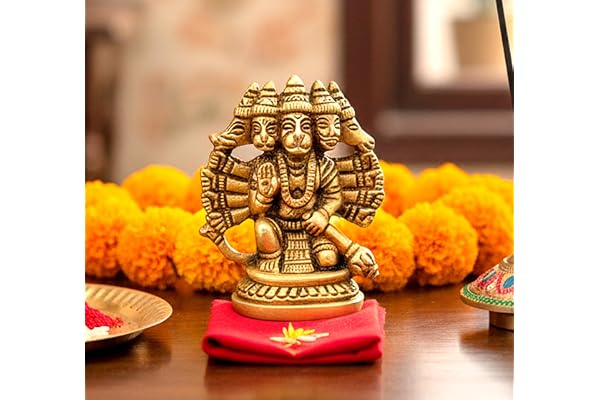 eSplanade mässing Panchmukhi Hanuman Anjani Pavan Putra Bajrangbali Maruti Idol Murti Moorti staty (6,3 cm)