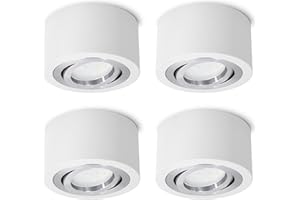 SSC-LUXon 4 Stück LED Aufbauspot extra flach & schwenkbar in rund weiß - mit 5W LED neutralweiß 230V - Aufbaustrahler Ø 90mm