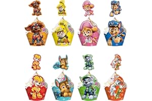UdacA 48 Stück Dog Patrol Tortendeko - Cartoon Muffin Topper Cupcake Wrapper für Kuchendekoration, Muffin Deko, Kinder Geburtstag Party