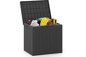 COSTWAY Gartenbox 96 L, Auflagenbox mit abschließbarem Deckel & Rattanoptik, wasserfeste Aufbewahrungsbox Kissenbox für Poolzubehör, Gartengeräte, Paketzustellung, Gartenmöbel (Schwarz)