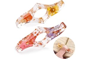 Prasacco 2 Pieces Book Page Holder, Dried Flower Transparent Thumb Ring Page Holder Handmade Personalized Flower Bookmark Book Reading Accessories for Teachers Student Bookworm Readers Literary