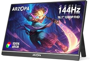 ARZOPA Écrans Portable 16,1" 144 Hz avec béquille, 106% sRGB 1920 × 1080P FHD HDR 144 Hz, Ultra Fin-Protection des Yeux-Deuxième écran Externe pour Ordinateur portable/PC/Mac/PS3/4/5/Xbox -Z1FC