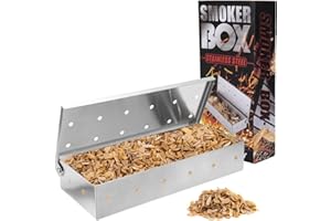 JOHOTONE Smoker Box Stainless Steel Wood Chips Box Portable Smoker Grill Accessories for Gas Charcoal Grill Barbecue BBQ Meat Add Smoky Flavours