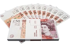BIG SCREEN STACKS | PROP MONEY | UK AWARD WINNING COMPANY | 100 x £50 UK POUND NOTES | Extra Bank Strap Included - Fake Money for Movies, TV, Pretend Play and learning.