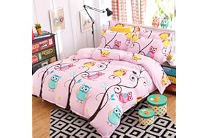 AShanlan Kinderbettwäsche 140x200 Mädchen Rosa Eule Motiv 2 Teilig Weich Microfaser Pink Owl Kinder Mädchen Bettbezug und Kopfkissenbezug 70x90 cm Reißverschluss