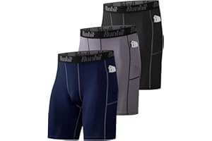 Runhit 3 Pack Compression Shorts Men Sports Underwear Base Layer Spandex Cycling Shorts Mens for Running Workout Gym Rugby Yoga Boxing