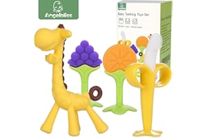 Anneau Dentition Bebe by ANGELBLISS,Jouet Dentition Bébé sans BPA, Réfrigérants, Unisexe Anneaux de Dentition (Paquet de 4) Vert