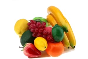 Meiwlong 10 PCS Artificial Fruits of Decoration Home Fake Banana Lemon Orange Strawberries Apple Peach Grape Different Faux Realistic Photography Props