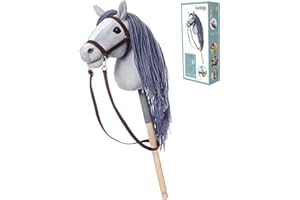HOPPIMALS HOPPIHORSE Sport Edition Hobby Horse, A4 Taille, Têtes de Cheval à Chevaucher avec Bride, Rênes, Sangle d'Épaule, Queue, Poignée en Silicone dans Une Boîte-Cadeau, Cheval Baton, Cheval de Passe