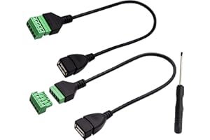 zdyCGTime Conector de Terminal de Tornillo USB 2.0 A,Conector Hembra USB 2.0 A a Tornillo de Tornillo Hembra de 5 Pines/vías,Conector enchufable,Convertidor con Terminal de blindaje.(30CM/2Piezas)