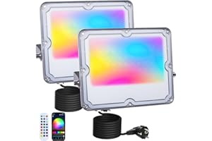 MEEKBOS 2 Pièces Projecteur LED RGB 30W, Projecteur LED Couleur Extérieur Avec APP Bluetooth et 2.4G Télécommande,IP66 Étanche,Pour Jardin,Pâques,Halloween,Luminaires Extérieur,3000LM