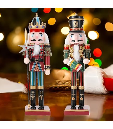 Figurines Casse-Noisette Soldats Bois KAHEIGN 30cm - Lot De 2 Tambour Et Épée Décoration Noël