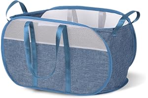 TOOTHBACE Panier à linge pliable en Maille 56 cm x33 cm x35 cm Grand Panier à Linge Pop Up Rangement Bac Corbeille a Linge Pop Up Avec quatre poignées robustes pour vêtements/jouets/Chaussures (bleu)