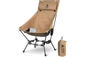 OneTigris DRAGONHIDE Silla de camping con respaldo alto, plegable, 125 kg, ligera, plegable, con 2 bolsillos laterales, ultraligera, para exteriores, senderismo (marrón coyote)