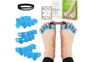 COMPASJ Separador de Dedos de los Pies + Banda Anti-juanetes - Corrector de juanetes de silicona para enderezar dedos torcidos - Separador Silicona Dedos Superpuestos - Corrector Hallux Valgus 0% BPA - (Azul)