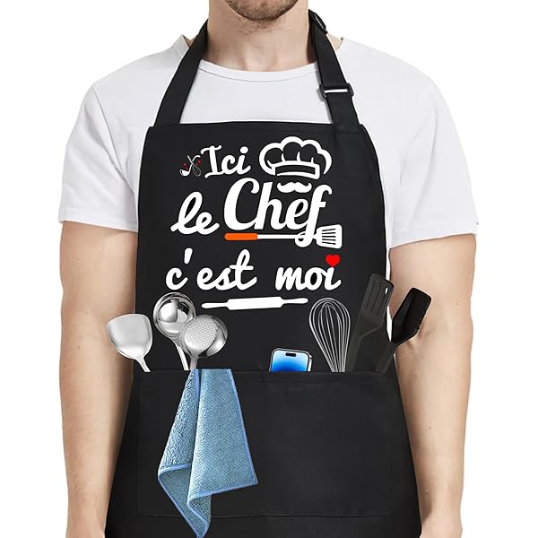 Legami - Keukenschort voor heren en dames, superkok, voorvak, verstelbaar, één maat, machinewasbaar, maat 56 x 76 cm, thema Boss of The Kitchen, Beige, One size