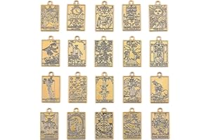 SUNNYCLUE 1 scatola Da 40 pezzi, 20 stili di Ciondoli con Carte Dei TarocCHIS, Ciondoli Occulti, Ciondoli In Lega di Metlega Rettangolari In Oro Antico, Magici e Divinatori, Pendenti Gotici per La Cre