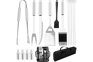 RUINENGDA 15Pcs Kit Barbecue,Set Barbecue Professionale In Acciaio Inox,Pratico Set Utensili Barbecue Attrezzi Con Borsa Portatile,Set Barbecue Accessori Regalo Uomo Cortile Campeggio All'aperto Cucina Picnic