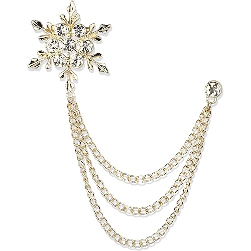 Panjatan Snowflake Design Brooch with Golden Chain – Men\'s Elegant Pin for Suits, Blazers & Ethnic Wear