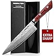 WEERLTEM Chef Knife, 8 Inch Professional VG10 Steel 67 Layers Damascus Chef's knife,Ultra Sharp Hand Hammered High Carbon Stainless Steel Japanese Kitchen knife with Red G10 Handle & Gift Box