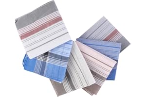 Richstory 6 Pcs Men's Handkerchiefs, Premium Soft Gents Checkered Hankies Set 100% Cotton Mens Handkerchiefs pocket squares for Grooms, Weddings, Prom, Celebration, Party