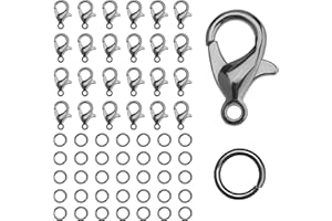 KINBOM 50pcs Lobster Clasp and 120pcs Open Jump Ring, Jewelry Bracelet Connectors Necklace Clasp Bracelet Clasp Jump Rings for Jewelry Making (Clasp: 12x6mm + Ring: 0.7x5mm, Gun Black)