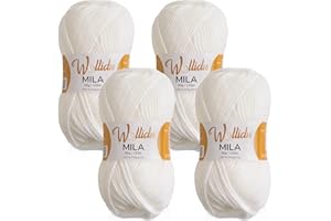 ‎WOLLIDU Wollidu Mila Garn zum Häkeln und Stricken 4 x 50g/133m Strickgarn 100% Polyacryl Häkelgarn Weiß
