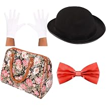 Kit Déguisement Nounou Victorienne Adulte Smiffys – Chapeau Melon Noir + Nœud Papillon Rouge – Costume Classique Halloween Carnaval