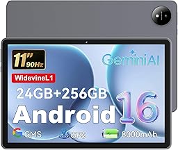 Hasskya 11 Zoll Tablet Android 16, Octa-Core Tablet, 24 GB RAM + 256 GB ROM + 1TB Erweiterbar, 1920x1200 FHD IPS-Display, GPS, Widevine L1, 8000 mAh, 8 MP + 13 MP, 5,8G + 2,4G WiFi, BT 5.2, Grau