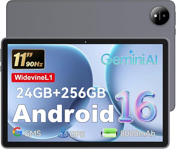 Hasskya 11 Zoll Tablet Android 16, Octa-Core Tablet, 24 GB RAM + 256 GB ROM + 1TB Erweiterbar, 1920x1200 FHD IPS-Display, GPS, Widevine L1, 8000 mAh, 8 MP + 13 MP, 5,8G + 2,4G WiFi, BT 5.2, Grau