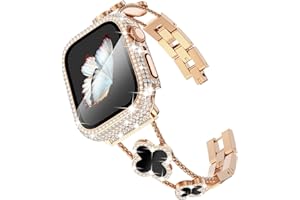 Surace Kompatibel mit goldenen Apple-Watch-Armbändern, 40 mm für Frauen, Schmuck-Diamant-Strass-Edelstahl-Metall-Armband mit Bling PC-Schutzhülle für iWatch Serie 6/5/4 SE, Gold/Regenbogen
