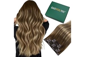 ‎EASYOUTH Easyouth Extensions Clips Echthaar Ombre Braun Echthaar Extensions Clip Mittelbraun Balayage Honigblond Invisible Clip in Extensions Echthaar Doppelt Tressen #4/27/4 35 cm 70g 5Pcs