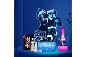 Eygerur Lot de 2 Minec Veilleuse 3D LED Enfants, Surprise Cadeau Minec Garcon 3 4 5 6-12 Ans, 16 Couleurs USB Smart Remote Control Minec Lampe, Decoration Chambre Cadeaux Parfaits pour Les Fans