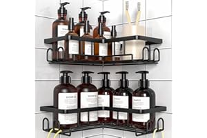 Diwoker Corner Shower Caddy, 2 Pack Adhesive Bathroom Storage, Rustproof Shower Shelf No Drilling, Bathroom Organizer Black