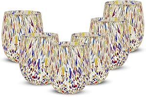 Gocce di Murano Juego de 6 vasos Arcobaleno para lluvia de cristal de Murano soplado 240 ml, elaboración a mano de colores, paquete de 6 copas para agua elegantes y valiosas (Murrina, 6)