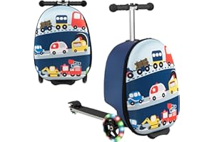 GOPLUS 2 in 1 Kinderkoffer mit Roller, 26 Zoll Reisegepäck mit Eva-Gehäuse & LED-Rädern, Klappbarer Scooter mit einziehbarem Lenker für Kinder ab 5 Jahre alt (Fahrzeug)