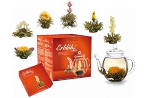 Creano Blooming Tea Gift Set – Flowering Tea Giftset with 500 ml Glass Tea Pot and 6 Tea Flowers - White Tea