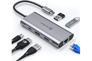 UtechSmart Hub USB C Ehternet 1000M - 6 en 1, Adaptador USB C con HDMI 4k, 3 Puertos USB 3.0, Tipo C PD 100W, Adaptador Hub-C Compatible Macbook Air/Pro, iPad, Windows, Surface, iPhone