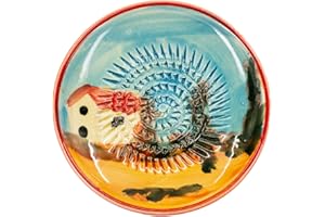 Kaladia Ceramiczny talerz-tarka – idealny do imbiru, parmezanu itd. – wzór: domek wiejski – średnica: 12 cm – ręcznie robione i malowane – wyprodukowano w Hiszpanii